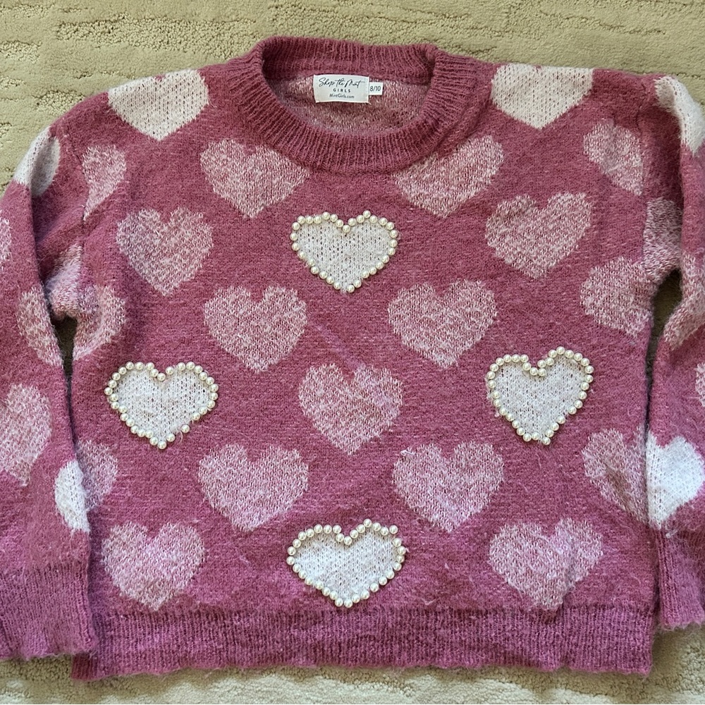 Shop the Mint Pink Fuzzy Heart Sweater